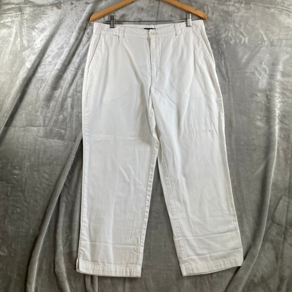 Dockers Womens 14 White Cotton Canvas Crop Pants Straight Leg Side Slit